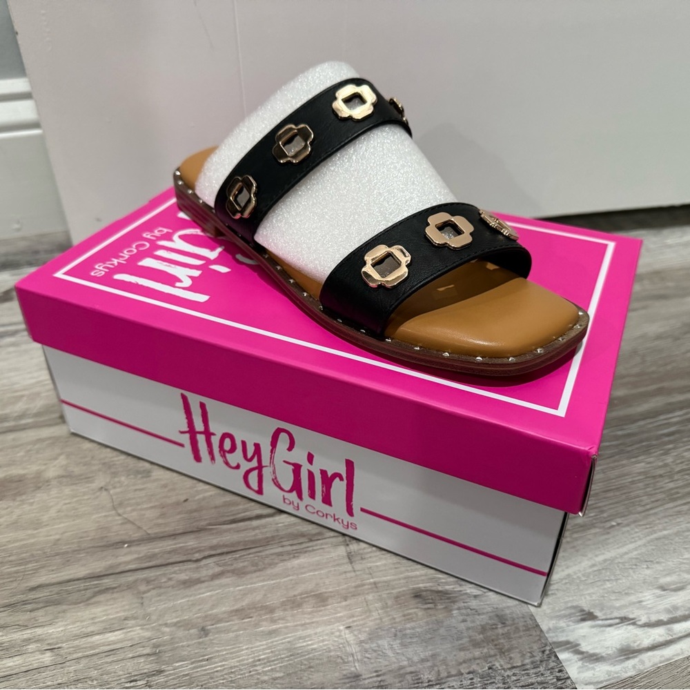Corkys Hey Girl Low Tide Double Strap Sandal Black Sandals - Picture 5 of 8